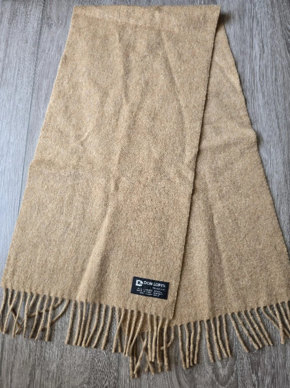 Don Loper Beverly Hills Vintage Camel Lambswool Fringe Scarf West Germany Soft